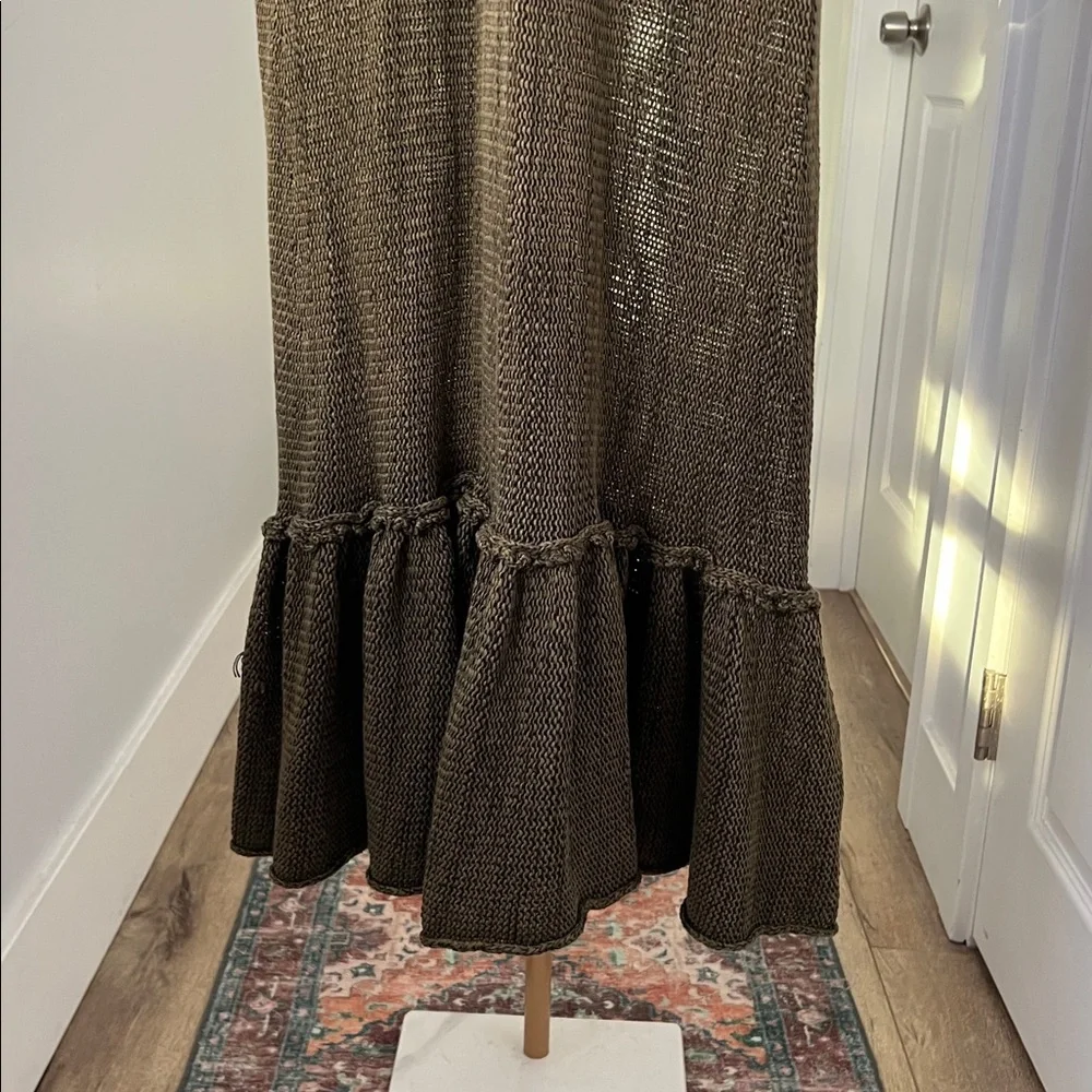 SKIF / SKIFO Olive Green Cotton Hemp Sleeveless Knit Midi to Maxi Dress S/M $222